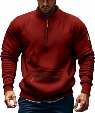 Generic DENGJIAMY 1/4 Zip Pullover Mens Classic Basic Casual Tops Mens Plus Size Solid Sweatshirt Mens Fashion Fall Shirts Long Sleeve with Zipper Pocket (Red