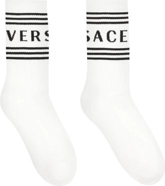 Versace Logo Intarsia Katoenen Sokken - Heren - Sokken - Wit - S - Katoen - Ondergoed