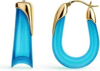 Gold & Honey Womens Sculpted U Lucite Birthstone Hoop Earrings In December - Blue Topaz