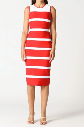 Gracia Colorblock Zip-Back Bodycon Dress In Red And White