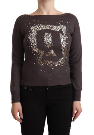 John Galliano Womens Brown Wool Sequined Long Sleeves Pullover Sweater - Size 4 UK