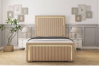 Sloomy Boston Gold Plush Frame-Mattress - 50 Upholstered Headboard in Stone | Size: King