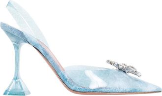 Amina Muaddi Kristallen Broche Denim Slingback Hakken - Dames - Pumps - Blauw - 36 EU - Denim - Schoenen