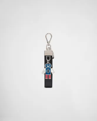 Prada Saffiano Leather Keychain, Man, Black