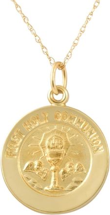 Pompeii3 14k Yellow Gold First Holy Communion Medal Pendant.5 Tall 1 Grams