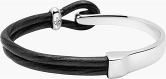 Nialaya Hook Leather Bracelet in Black/silver at Nordstrom, Size Medium