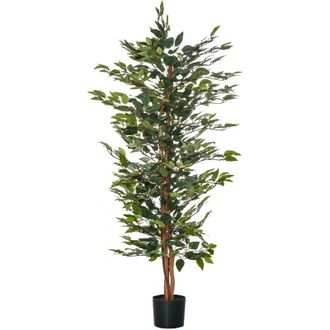 HOMCOM Ficus Artificial Con Troncos 150 Cm Planta Artificial Con Macetas Y 1008 Hojas Realistas Para Decoraci&oacute;n Del Hogar Sal&oacute;n Dormitorio &Oslash;17x150 Cm