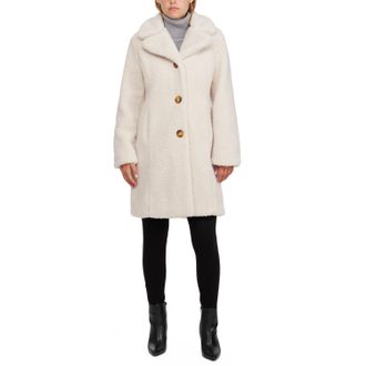 Ellen Tracy Womens Sherpa Teddy Coat With Notch Collar
