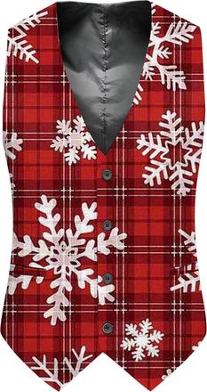 Generic Mens Waistcoat Christmas Fun Waistcoats Vest Festive UK Happy Santa Claus Xmas Vests Mens Waistcoat V Neck Sleeveless Slim Fit Party Snowflake Suit Ho