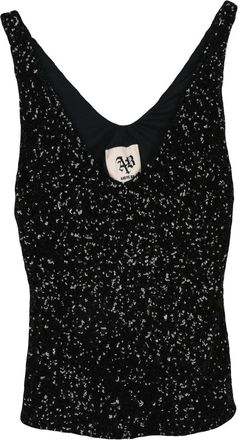 Aniye By Black Sequin Stretch V-Neck Top