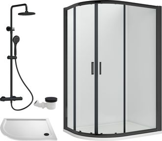 Balterley Offset Left Quadrant Tray Round Shower Waste White Black 1200x 800mm