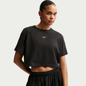 Nike Womens Nike Sportswear Classic Loose Short-Sleeve Cropped T-Shirt in Black | IH7594-010