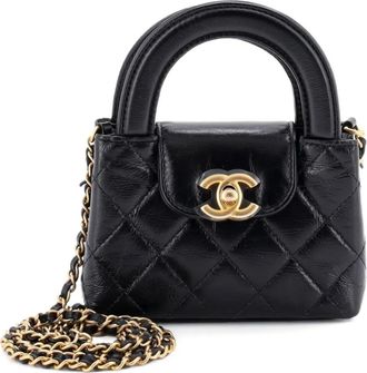 Chanel Borsa a tracolla Kelly nano in pelle di vitello trapuntata lucida con manico - Nero