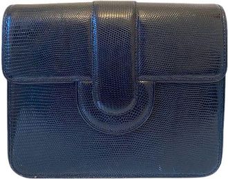 Saint Laurent Vintage Black Lizard Embossed Patent Leather Bag