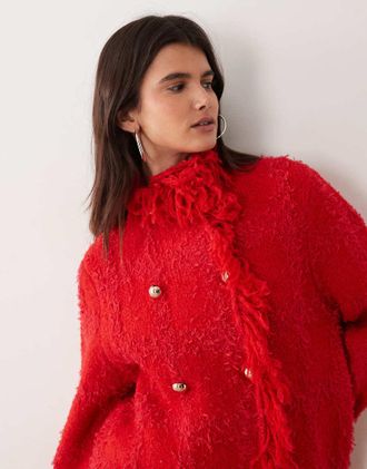 Asos cardigan testurizzato con frange doppiopetto rosso