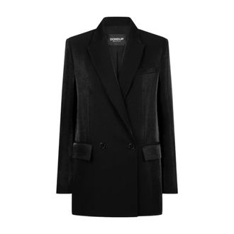 Dondup Jassen, Dames, Zwart, S, Wol, Zwarte wollen double-breasted blazer