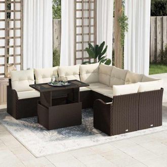 vidaXL Vidaxl - Conjunto De Sof&aacute; De Jard&iacute;n Con Coj&iacute;n 9 Pcs Marr&oacute;n Polirat&aacute;n