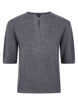 Pinko Varsavia Notch Detail Short-Sleeve V-Neck Sweater