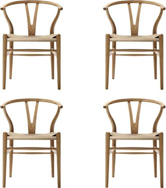 Carl Hansen & S&oslash;n Carl Hansen - CH24 Wishbone Chair, Eiche ge&ouml;lt / Naturgeflecht (4er-Set)