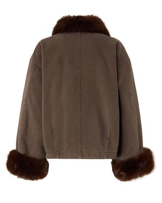 Pinko Padded Caban with Fur Collar & Cuffs Jacket - Brown