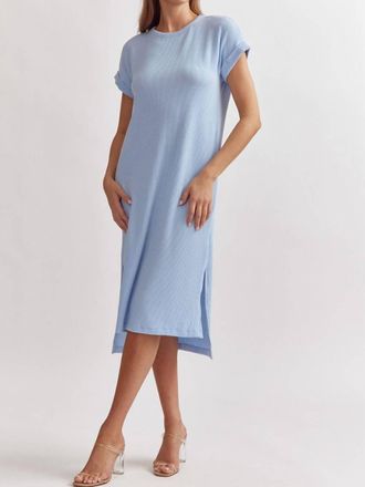 Entro Ribbed Short Sleeve Midi Dress In Light Blue