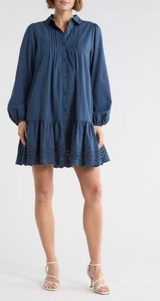 Melrose and Market Poplin Eyelet Long Sleeve Shirtdress in Navy Dipper at Nordstrom Rack, Size Xx-Small