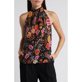 Kobi Halperin Madison Floral Silk Halter Top in Black Multi at Nordstrom, Size Xx-Large