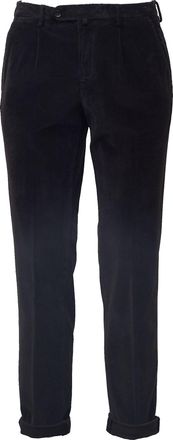 BRIGLIA 1949 Pinces-Detail Black Velvet Pants with Rolled Hem