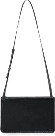 Mani&egrave;re De Voir Elio Suede Contrast Stitch Crossbody Bag in Black at Nordstrom