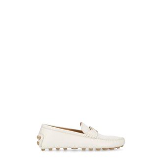 Tod's Tods, Loafers, female, Beige, Size: 7 1/2 US Ivory Leather Loafers with Metal Logo