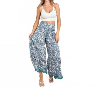 Angie Womens Floral Tie Waist Wide Leg Pants In Blue