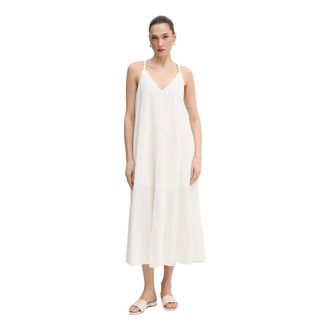 DKNY Dkny, Kleedjes, Dames, Beige, M, Linnen, Linnenmix jurk met strik aan de achterkant