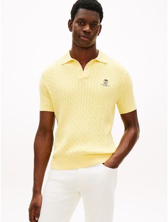 Tommy Hilfiger Mens Short-Sleeve Cable Knit Sweater Polo - Yellow - XL