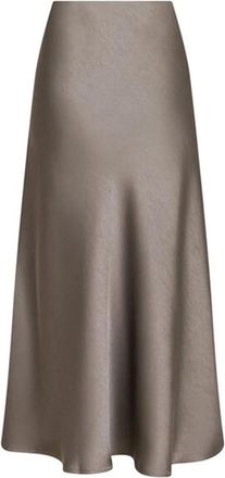 Neo Noir Elegante Warmgrijze Satijnen Rok - Dames - Midirokken - Grijs - XS - Satijn - Rokken