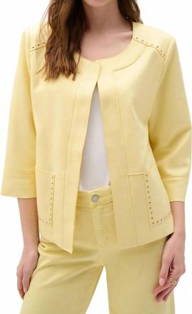 Joseph Ribkoff Studded Open Front Boxy Faux Suede Jacket In Mellow Yellow
