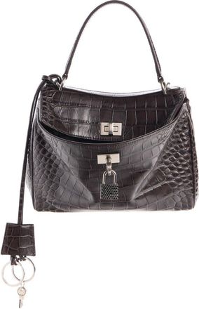 Balenciaga Rodeo Croc Embossed Leather Top Handle Bag in 2210 Espresso/Black at Nordstrom
