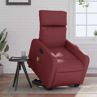 vidaXL Sill&oacute;n Reclinable De Masaje De Pie Cuero Artificial Rojo Tinto Vidaxl