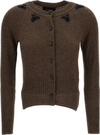 Simone Rocha Relaxed Embellished Cashmere Cardigan - female - Simone Rocha - Cashmere Knitwear - Brown - S - Knitwear