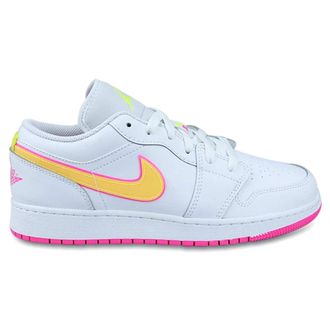 Nike Jordan Air Jordan 1 Low Edge Leather Youth Lace Up Trainers - White Lemon Venom Pink - Size:UK 5.5
