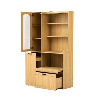STILVORA Aparador De Cocina Con 1 Caj&oacute;n, Estantes Ajustables Y Baldas Extra&iacute;bles, En Mdf, 98 &times; 40 &times; 177 Cm, Natural