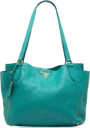 Prada Pre-owned Tote Bags, female, Blue, Size: ONE SIZE Pre-owned Pebbled Leather Tote Bag