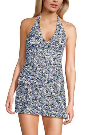 Lands End Twist Halter Tankini Top in White/lilac Multi Ditsy Floral at Nordstrom, Size 12