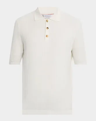 Brunello Cucinelli Mens Cotton Textured Polo Shirt