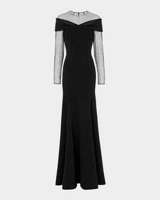 Jenny Packham Etienne Crystal Illusion Off-The-Shoulder Gown