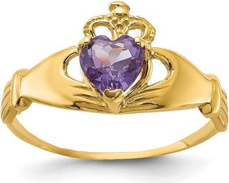 Diamond2Deal 14k Yellow Gold Purple Cubic Zirconia Claddagh Heart Ring