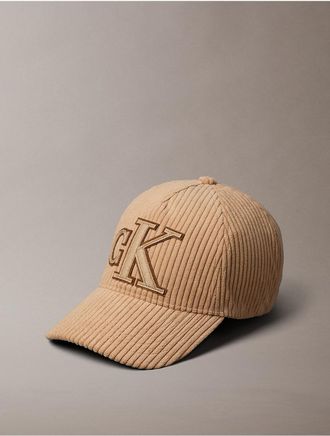 Calvin Klein Mens Monogram Corduroy Baseball Cap - Brown