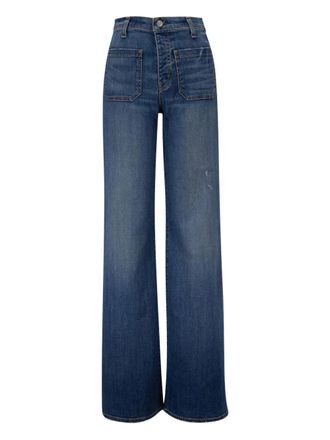 Nili Lotan patch-pocket wide-leg jeans - women - Cotton/Polyurethane - 30 - Blue