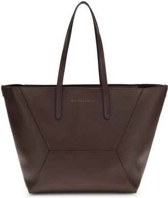 Brunello Cucinelli Hammered Calf Leather Tote Bag Brown