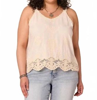 Democracy Scallop Edge Hem Embroidered Tank Top - Plus In Off White Natural