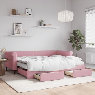 vidaXL Sof&aacute; Cama Nido Con Cajones Terciopelo Rosa 90x200 Cm Vidaxl